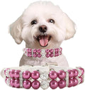 Purple Pearl Dog Collars for Small Dogs, Beaded Cat Collar Leather Puppy Necklace with Crystal Rhinestone Diamond for Girl Kitten XXSmall Small Medium Female Dogs Wedding & Birthday, XXS