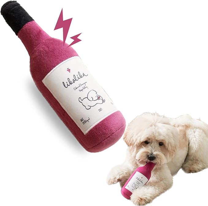 LilRoot Dog Squeaky Toys Plush Wine Bottle Chew Toys Enrichment Toys Interactive Activity Cute Dog Funny Toys for Small Medium Dogs (Wine Bottle)