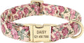 Personalized Floral Dog Collar and Leash Set Custom Small Medium Large Dog Pet ID Collar Lead Flower Print Dog Engraved Collars Beige Collar M