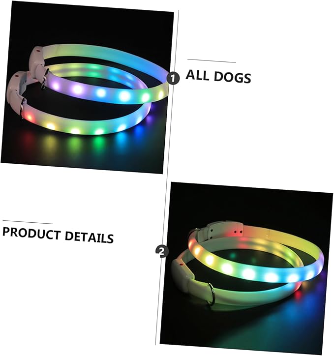Luminous Necklace Led Lighted Collars Pet Seen Small Rechargeable Dog Ultralight Pet Grooming Dogs Collar Colorful Waterproof Neck for Tag Name Lights Abs White