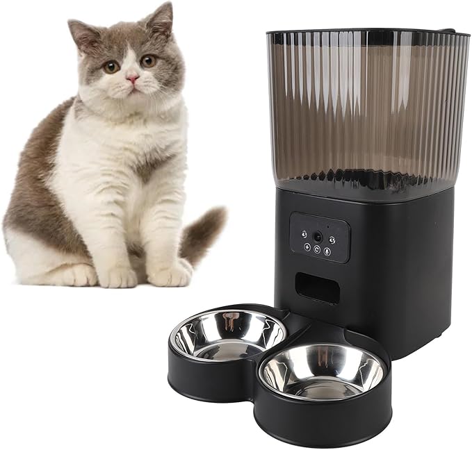 Automatic Cat Feeder, 5L Smart Pet Feeder Cat Dry Food Dispenser, Voice Interactive Dog Feeder with App Remote Video, Timed Feeding for Small Medium Dog Pets Puppy Kitten (Dual