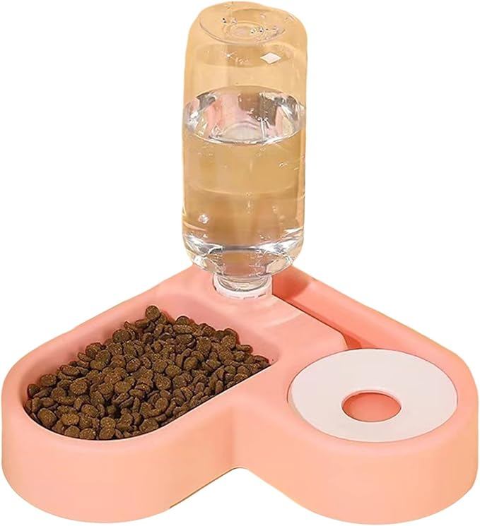 CHICTRY Cat Dog Automatic Feeder and Water Bowl Dry Food Dispenser with Double Dishes for Small Medium Pets Easy to Clean Pink One Size