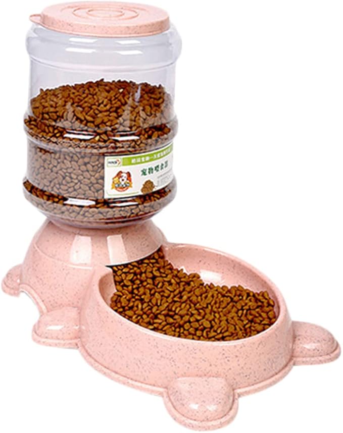 Kisangel 1pc Pink Automatic Pet Food Dispenser Refillable Dog Feeder Non-Skid Base Easy to Clean Split Design for Capacity Food Storage for Home and Shop Use