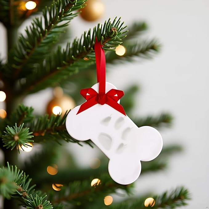 Tiny Ideas Christmas Dog Pawprint Bone Ornament, DIY Clay Impression Kit, Dog Christmas Tree Ornament, Memorial or New Pet Owner Keepsake