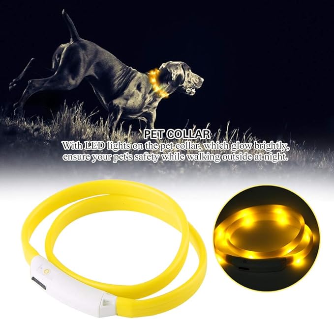 LED Dog Necklace,Silicone Flash Dog Collar Light,USB Rechargeable Light Up Dog Collar for Dog Walking at Night