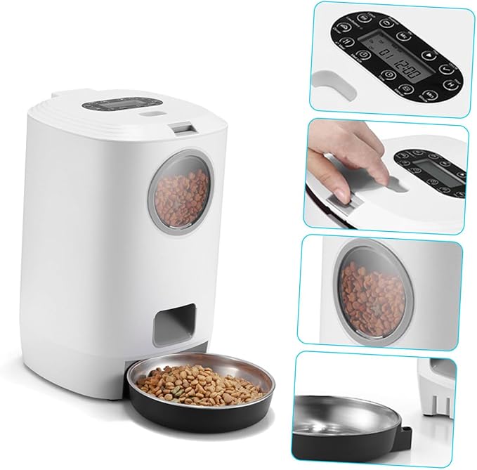Automatic Pet Feeder with Voice Recording for Cats Dogs Rabbits Programmable Auto Food Dispenser Capacity Bite-Resistant Safe Feeding Device for Busy Pet Owners