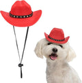 Dog Cowboy Hat, Mini Cowboy Hat for Pet with Chin Strap Adjustable Cosplay Cap, (Red, M), Intended for Dogs and Cats/Halloween Costume/Party Decoration