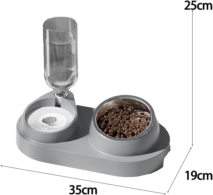 Plastic Bottle Pet Feeder Self-refilling Pet Bowl Pet Feeder 2-in-1 Automatic Water Dispenser with Removable Stainless Steel Bowls Pet Supplies Grey