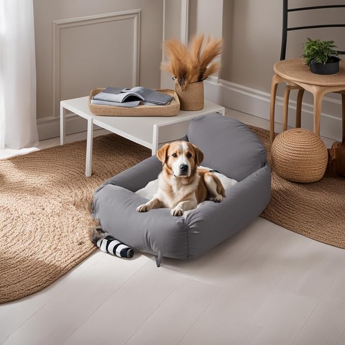 MANON ROSA Dog Car Seat Booster Sofa Cushion Travel Bed Pet Detachable & Washable Carrier Bag with Clip-On Safety Leash for Small & Medium Dogs (Beige)