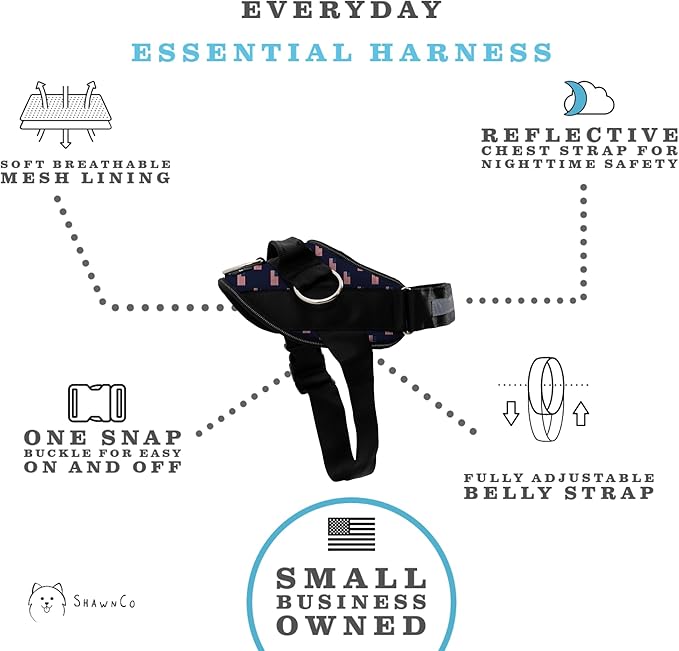 ShawnCo Essential Dog Harness, No-Pull Pet Vest with 3 Leash Clips, No Choke, Reflective, Adjustable and Padded, for Easy Walking and Training for Small, Medium and Large Dogs (USA Flag,S)