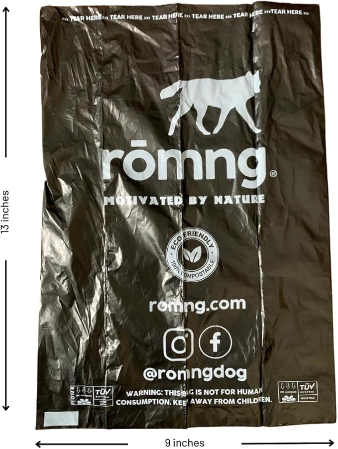 Compostable Dog Poop Bags, Plant-Based, TUV Certified, Unscented, Leak-Proof, 18 Rolls, 270 Bags, Black