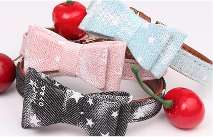 Cute Stars Pets Dog Collars Leather Bowknot Collar Leash Set for Small Medium Dogs Bulldog/Pug Necklace Bandana Pet Leashes (Black r Medium)