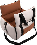 BEBAS Dog Car Seats for Small Dogs up to 25 lbs, Waterproof Dog Booster Carseat with Storage Pockets, Thickened Memory Foam & Clip-On Safety Leash, Pet Back Seat Puppy Travel Carrier, Beige