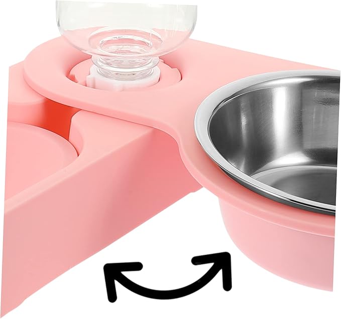 Pet Feeder with Bowls Rotating Stainless Steel Design for Cats and Dogs Clean Automatic Water Dispenser Space-Saving Pet Feeding Station Pink
