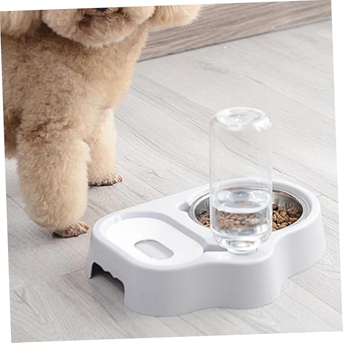 Pet Double Bowl for Cats and Dogs Automatic Water Feeder and Food Dish Grey Non-Skid Design Easy Feeding and Hydration