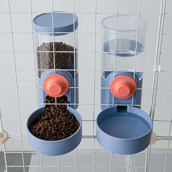 Automatic Feeder and Drinker,Cage Hanging System for Small Pets PP Safety Material Suitable for Cats Dogs Rabbits and Other Pets (Haze Blue)