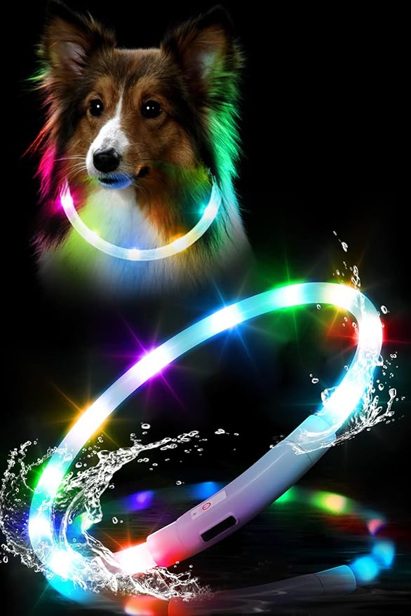 Waterproof LED Dog Collar USB Rechargeable Light Up Dog Collars Lights for Night Walking Lighted Safety Training & Behavior Aids for Small Medium to Large Dogs