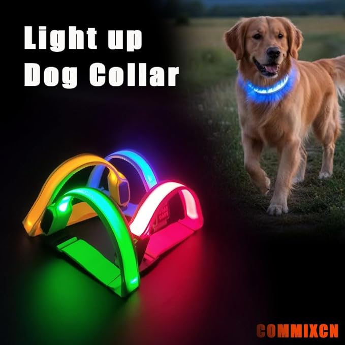 COMMIXCN 2 Pack LED Dog Collar, Light Up Reflective Collar for Small Medium Large Dogs, Universal Use with Standard Buckle, Adjustable for Night Walking Hiking Camping Outdoor (Blue)