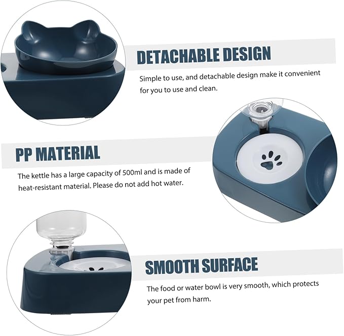 Sosoport Automatic Pet Water Dispenser Food Bowl Dual Feeder for Cats and Dogs Easy to Clean Non-Skid Design for Busy Pet Owners Blue Color