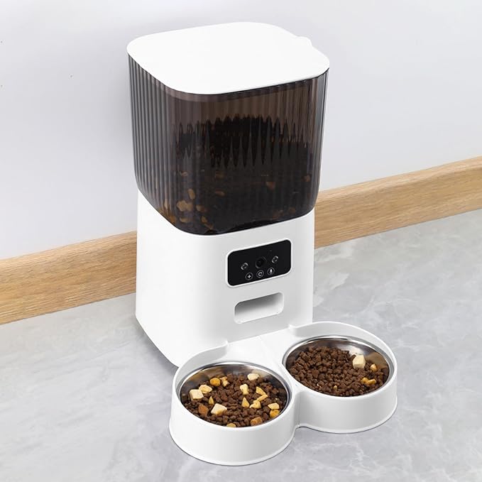 5L Timed Automatic Dog Cat Feeder for 2 Animal, 5G WiFi Cat Food Dispenser with APP Remote Feeding, 1-10 Meals/Day, 10s Meal Call, Dual Power Dual Trays Pet Feeder for Cat, Dog Small Animals (B)