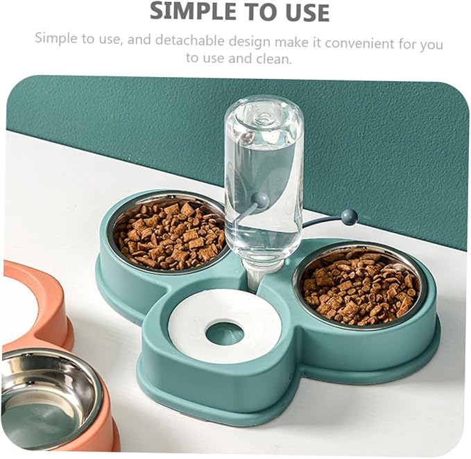 Convenient Automatic Pet Feeder Waterer Double Bowl and Cats Removable Stainless Steel Bowls Easy to Clean for Busy Pet Owners