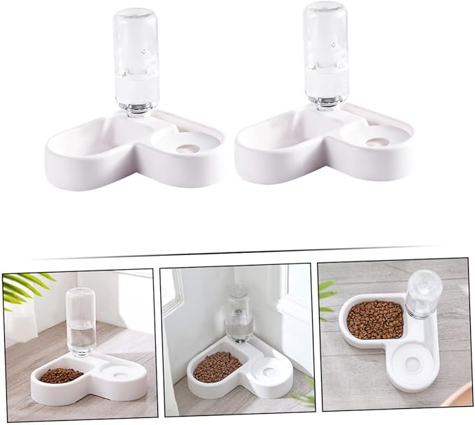 Didiseaon 2pcs Corner Shape Pet Feeder Automatic Water Dispenser for Dogs and Cats Double Bowl Design for Food and Water Lightweight Material Easy to Non- Base
