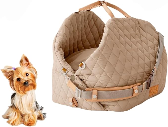 Dog Car Seat for Small Dogs, Pet Seats for Cars with Clip-On Safty Leash, Detachable Washable Pet Car Seat Travel Bed Under 25lbs (Creamy White)