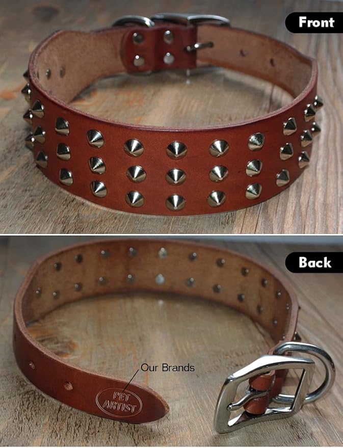 Pug Dog Collar Leather Adjustable Spikes Pet Collar for Small Medium Large Dogs Black Brown Bull Dog coleira