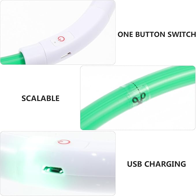 USB Rechargeable LED Dog Collar 70cm, Green Flashing Pet Collar with Fiber Optic Light, Night Safety Luminous Neck Decor for Dog Walking and Outdoor Use