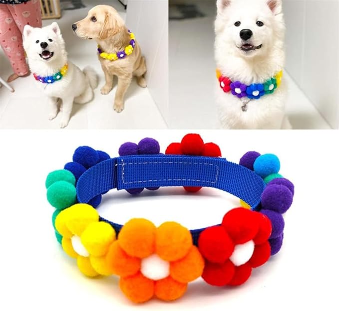 Smiling Cheese Fashion Soft Pet Dog Cats Flower Necklace Decoration Collar for Dogs Cats Puppy Kitty Decoration (Yellow Orange Blue X)
