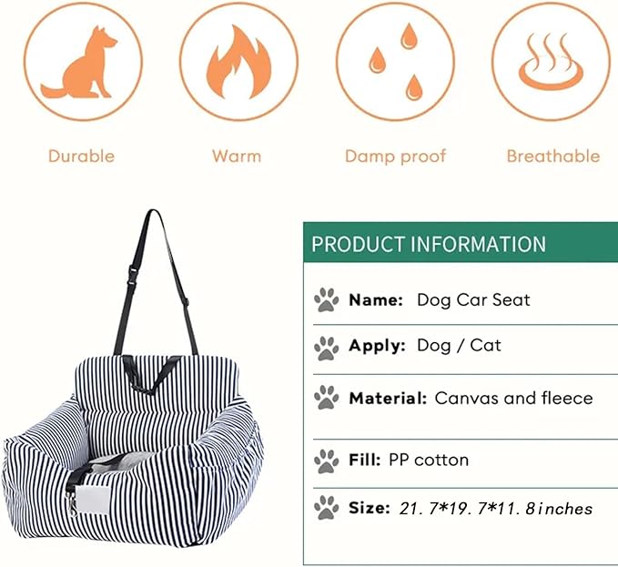 Dog Car Seat Soft Pet Booster Seat Pet Travel Carrier Bed for Small and Medium Pets with Safety Tethers Washable Dog car Bed Dual-use for car and Home