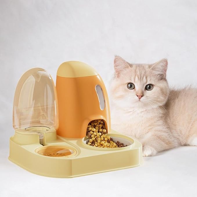 Generic Automatic Cat Food and Water Dispenser,Pet Watering Dispenser Cats Dog Water and Food Feeder for Puppy Small Animals Cats, 27cmx24cmx27.5cm, Yellow