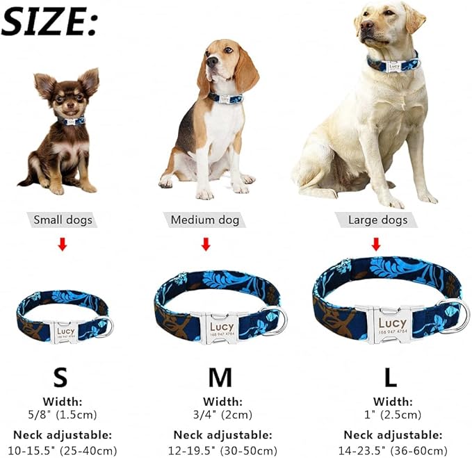 Dog Collar Personalized Nylon Small Dogs Puppy Collars Engrave Name ID for Small Medium Large Pet Pitbull German Shepherd 6 L