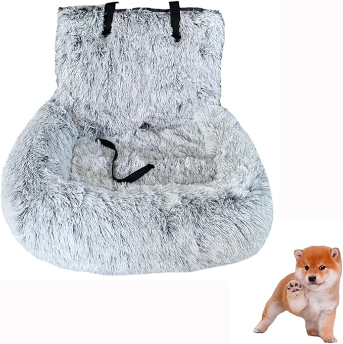 Dog Car Seat with Seat Belt Car Seat Dog Bed, Furry Safety Seat for Large and Small Dogs, Travel Pet Bed with Thick Cushions (Gradient Light Gray, 72×60cm)