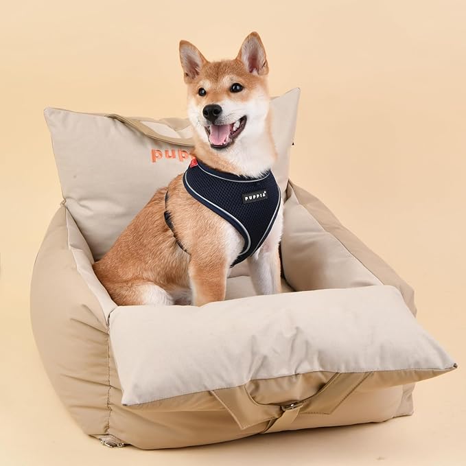 Puppia Dog Car Seat Secure Comfortable Waterproof Great for Travel for Small and Medium Dogs - Beige - Large