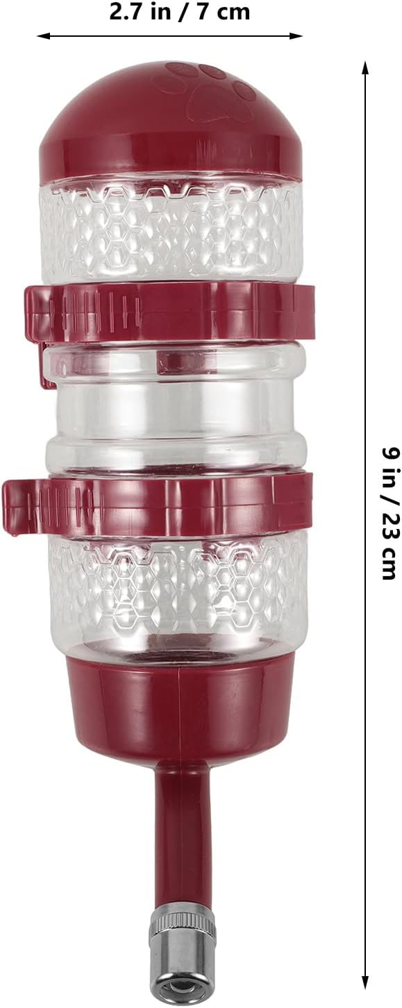 Kisangel Dog Water Bottle Dispenser Hanging Pet Feeder with Ball Valve Large Capacity Burgundy for Kennels Cats and Dogs Automatic Waterer for Crate Use
