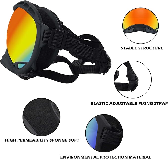 Dog Sunglasses,Doggles Anti-UV Protection,Pet Sunglasses with Adjustable Strap,Suitable for Motorcycle Car Driving Bike Riding Hiking Swimming Wind Dust Fog Dog Eye Protection