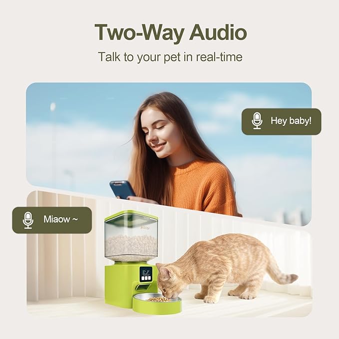 Plike Automatic Pet Feeder with Camera, WiFi Smart Pet Feeder with App Control (2.4G & 5G), 4L Capacity, 2-Way Audio & Night Vision, Anti-Clog Food Dispenser for Cats and Dogs