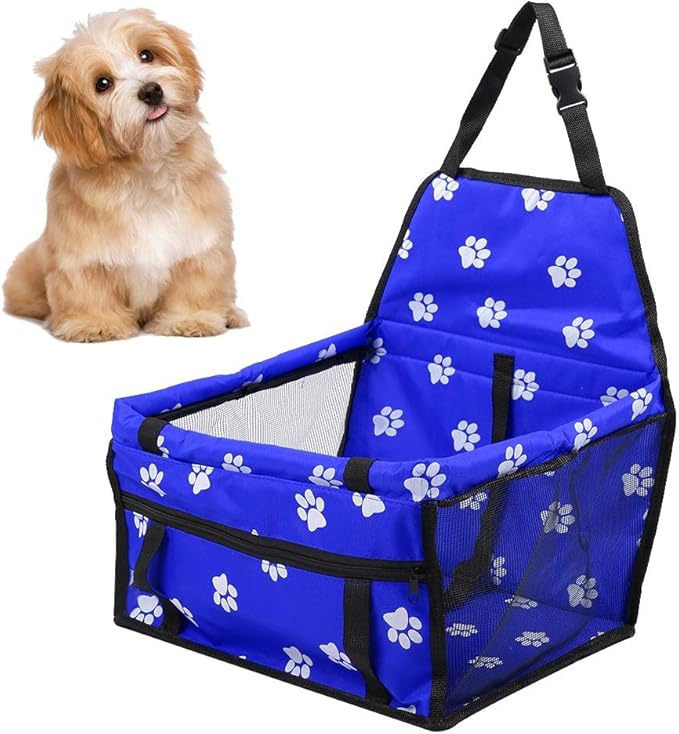 Foldable Car Pet Dog Seat Cover, Oxford Fabric Pet Carrier with Mesh Window, Blue Foldable Dog Booster Seat for Back Seat, Includes 3 Support Rods for Small Medium Dogs