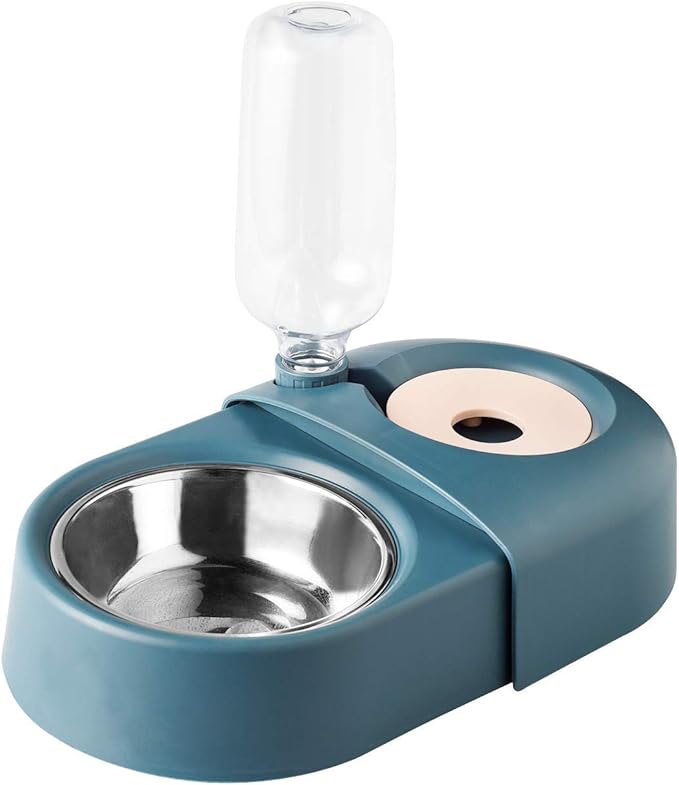 HANAMYA 2-in-1 Pet Feeder Set with Automatic Water Dispenser and Stainless Steel Bowl, for Dog and Cat, Blue