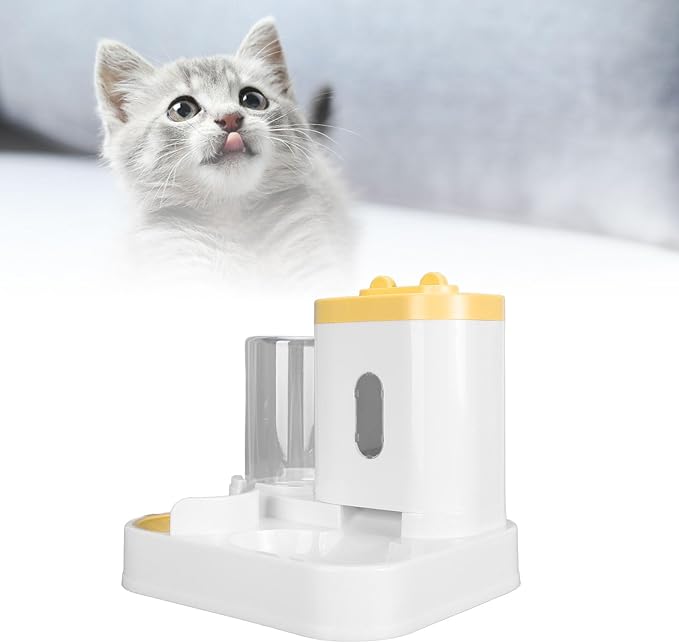 Automatic Pet Food Water Dispenser Large Capacity 2 in 1 Cat Feeder Waterer for Dogs and Puppies (Yellow)