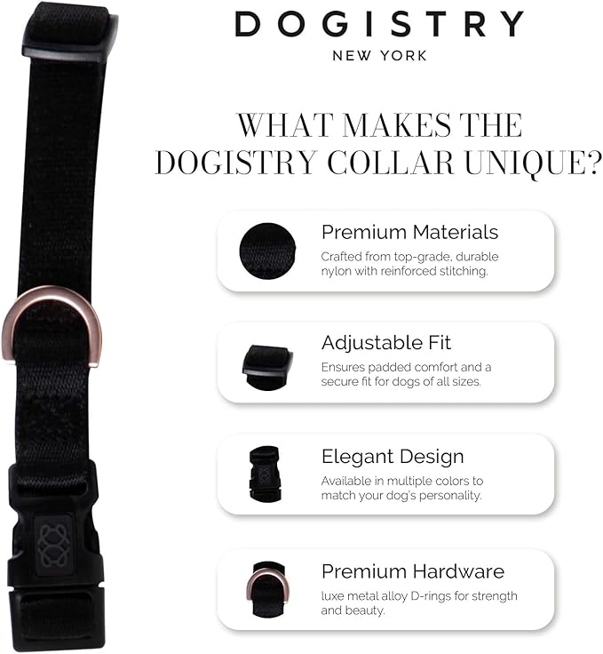 The DOGISTRY - City Collar - Black - Premium Dog Collar with Padded Neoprene & Signature Fabric - Refined Design & Everyday Luxury - Small