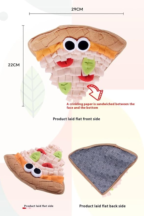 Interactive Pet Snuffle Mat with Crinkle Paper and BB Sound – Food-Shaped Nose Work Mat for Cats, Dogs, and Small Pets, Anti-Slip Base, Puzzle Feeding Toy (Pizza)