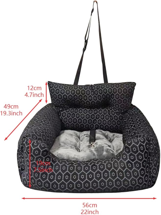 Dog Car Seat, Safe Cozy Travel Bed Carrier with Clip-On Leash, Storage Pockets, Water-Resistant & Machine Washable for Puppies(Black 1 Seat)