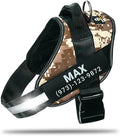 Personalized No-Pull Dog Harness with Name Patch, Adjustable, Reflective, Padded, Heavy Duty Pet Vest to Prevent Tugging, Pulling, or Choking, Training and Walking, Military Desert, XS