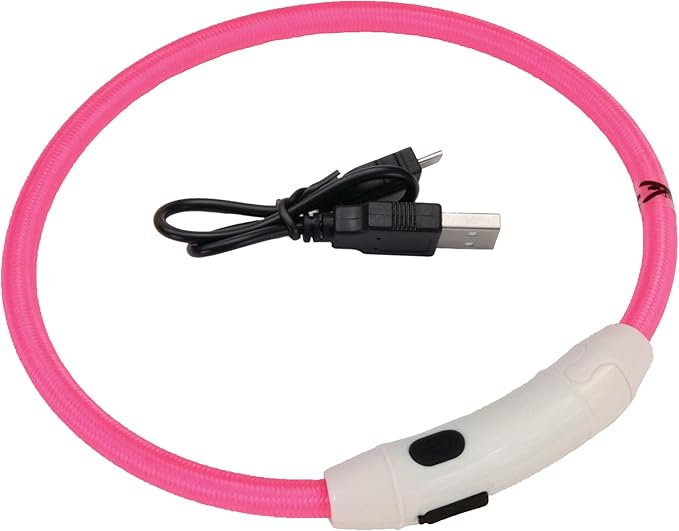 Coastal Pet - USB Light-Up Neck Ring - Dog Collar with Lights for Night Safety - Comfortable Dog Collar - Rechargeable Neck Ring - Waterproof, Pink, 16"
