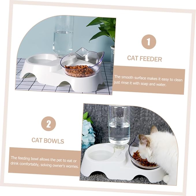 BESPORTBLE Automatic Cat Feeder Water Dispenser Inclined Pet Bowl Set Easy to Clean for Dogs and Cats