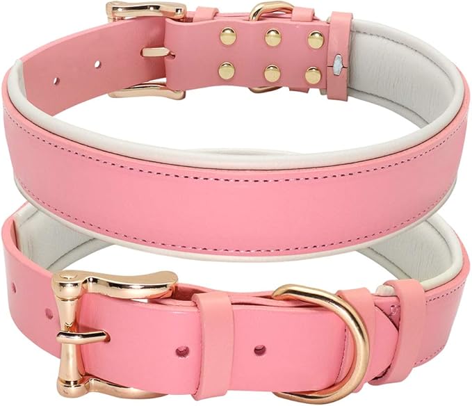 Dog Collar Leather Collares para Perro Big Dog Collars Solid Adjustable Padded Pet Puppy Collar for Small Medium Large Dog Blue Pink M