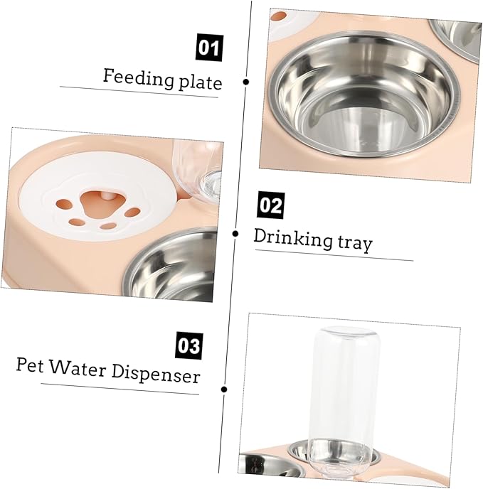 NOLITOY Pet Cat Dog Automatic Water Dispenser with Removable Stainless Steel Food Bowls Capacity Leak Design for Floors for Cats and Dogs