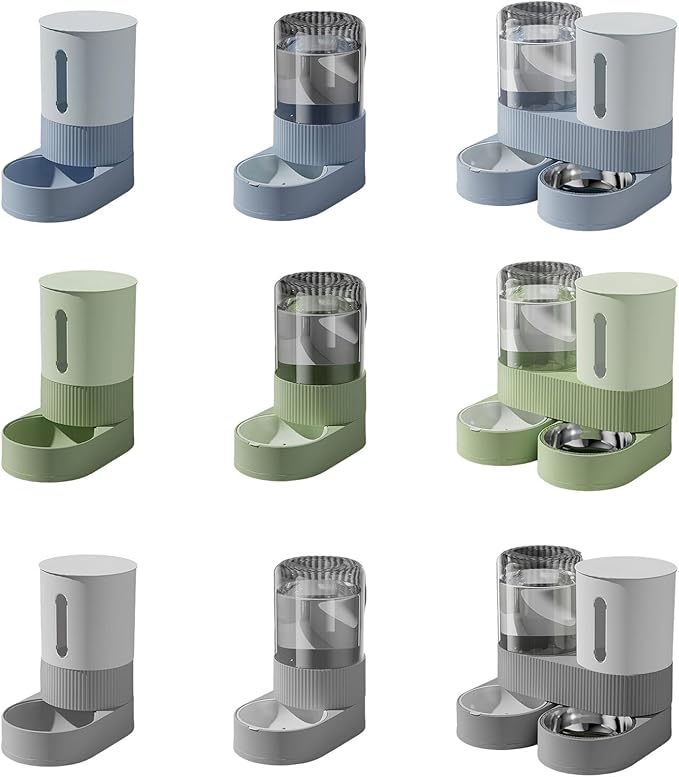 Automatic Pet Feeders with Removable Stainless Steel Bowls, Anti-Slip Base & Integrated Water Dispenser for Dogs Spill Elevated Bowl